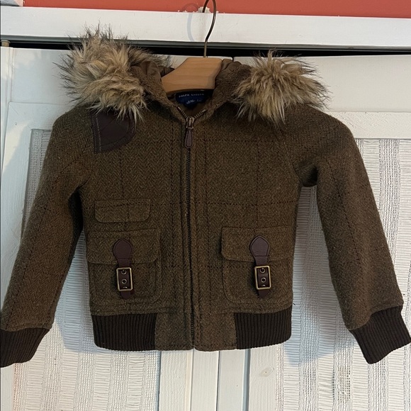 Ralph Lauren classic polo bomber with “fur” trim hood size 4 - Picture 2 of 8